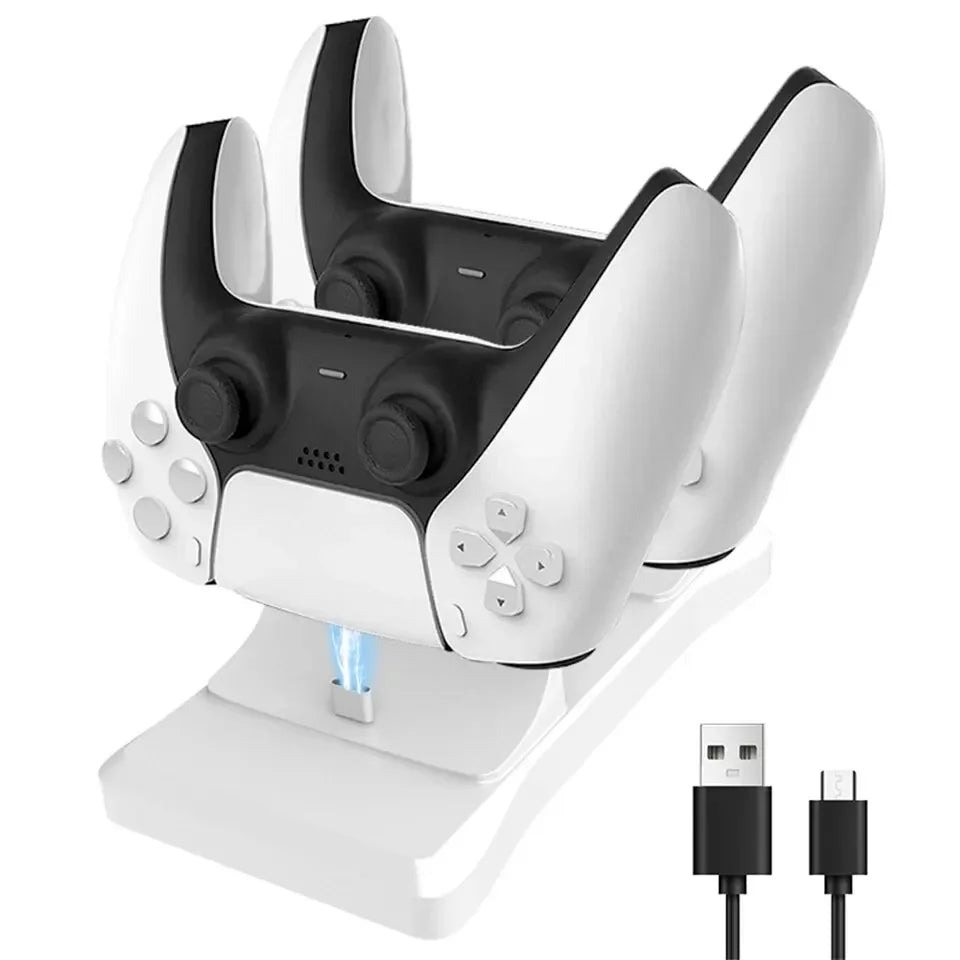 Dual Controller Charging Stand for Playstation 5 Controller Charger Station PS5 with Fast Charging AC Adapter 5V 1.2A