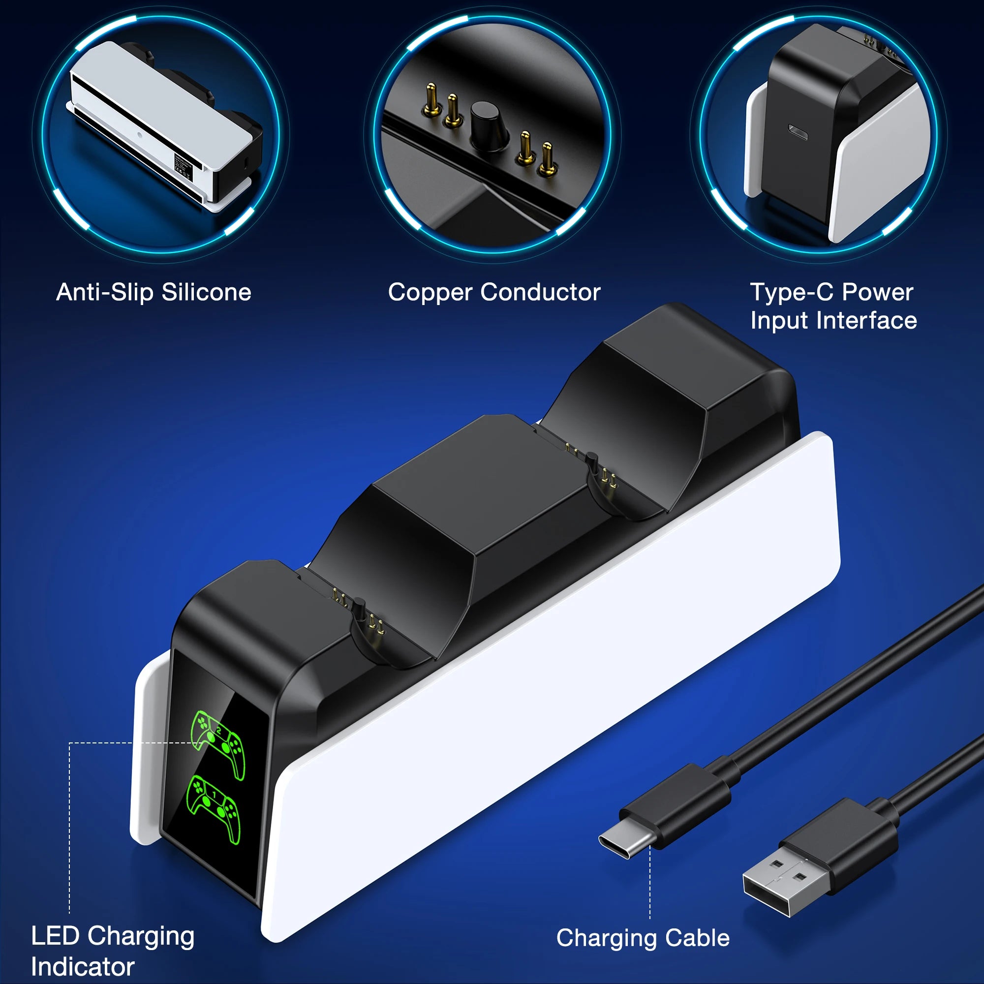 PS5 Controller Charger  LED light Dual Stand Charger Dock PS5 Controller Charging Station Accessories for PlayStation 5