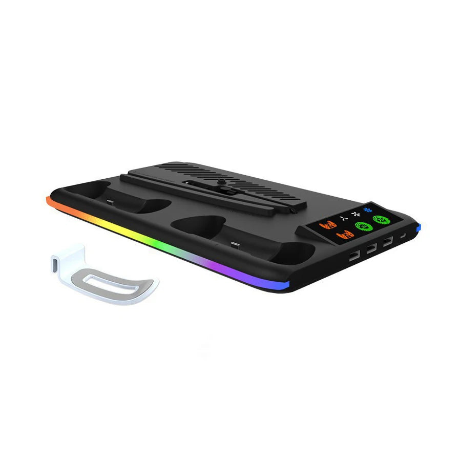 For PS5/Slim/Pro Cooling Stand with LED Controller Charging Station, 3-Gear Cooling Fan for PlayStation 5 Console Accessories