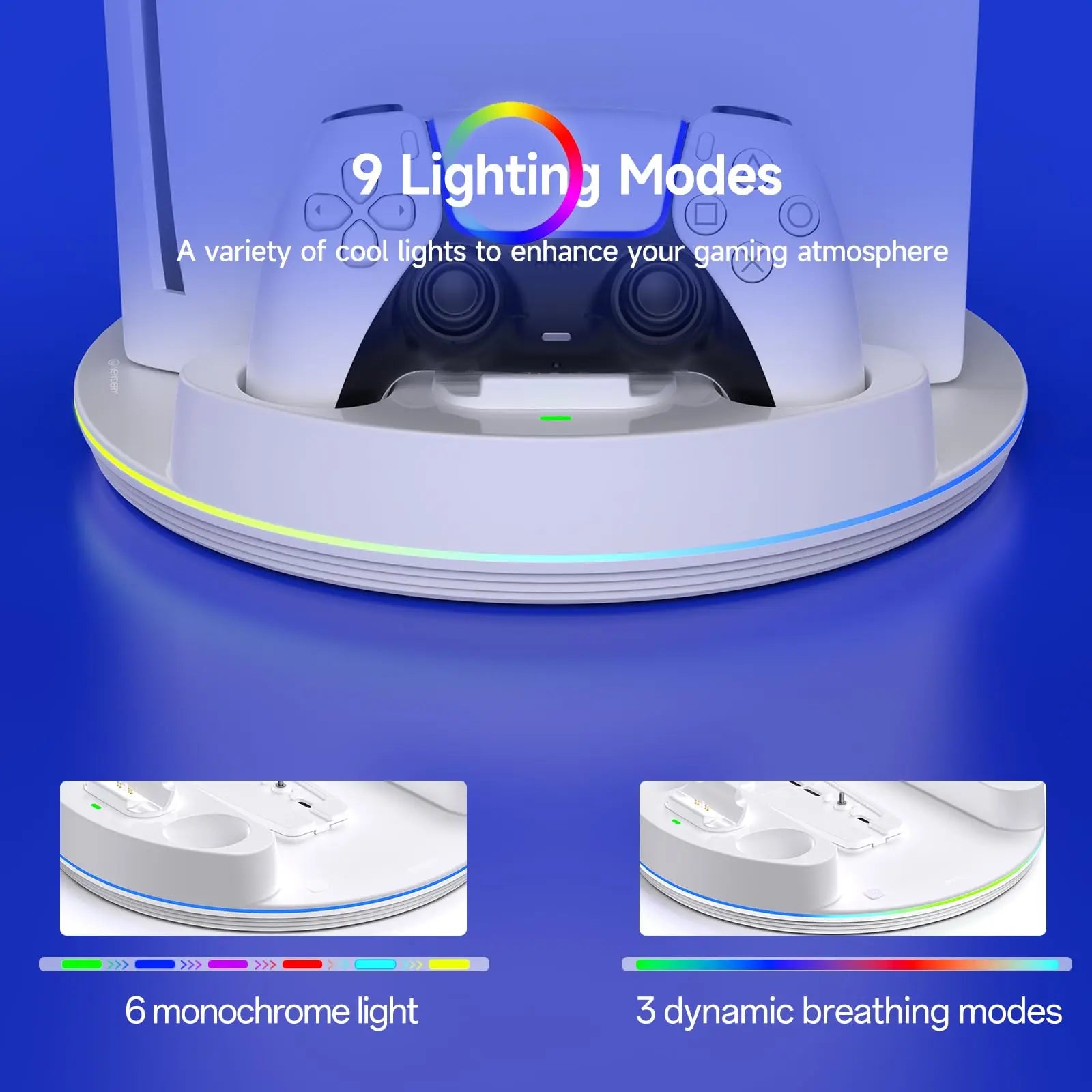 NEWDERY PS5 Charging Station for PlayStation 5/PS5 Slim/ PS5 Pro Disc & Digital Version Controllers With Adjustable RGB Light
