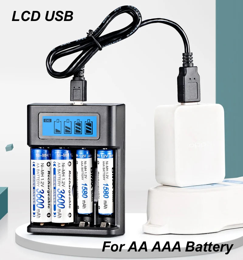 Smart AA/AAA Battery Charger with lcd display (4 slots USB Charger