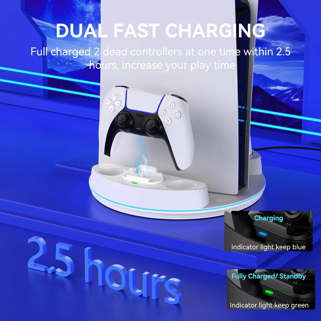 NEWDERY PS5 Charging Station for PlayStation 5/PS5 Slim/ PS5 Pro Disc & Digital Version Controllers With Adjustable RGB Light
